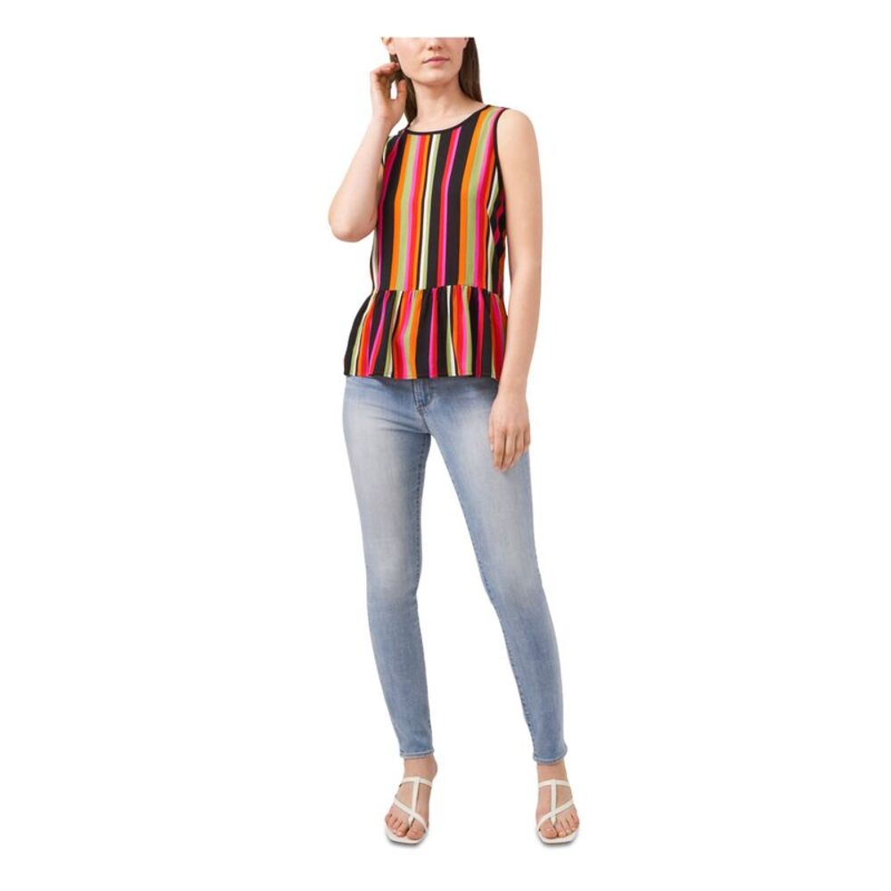 RILEY&RAE Womens Black Striped Sleeveless Round Neck Top XS
